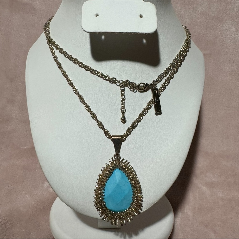 Vintage Kendra Scott Ellis Turquoise Gold Long Necklace - Picture 6 of 7